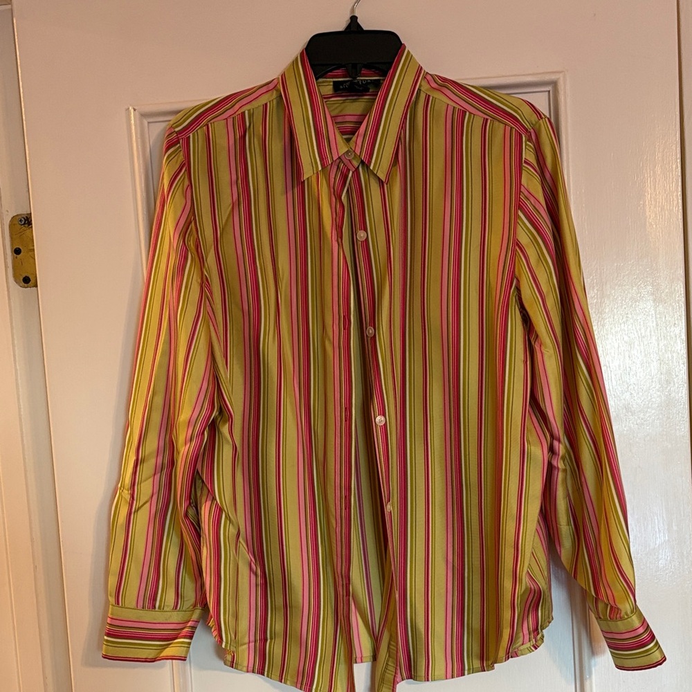 Jones New York Pink and Green Striped silk blouse